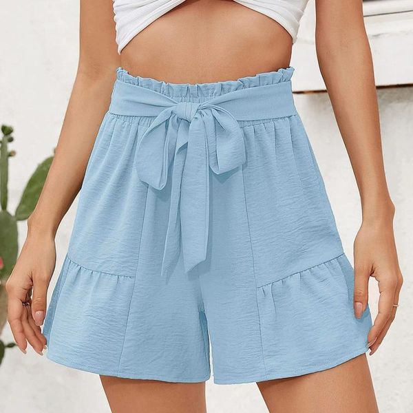 Short d'été à jambes larges pour femme, sans poches, léger, taille haute, réglable, nœud papillon, pantalon ample et mignon pour adolescentes