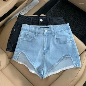 Short femme été femme Sexy mince Denim taille haute irrégulière Slim pantalon jean noir décontracté Stretch Mini dames C8170