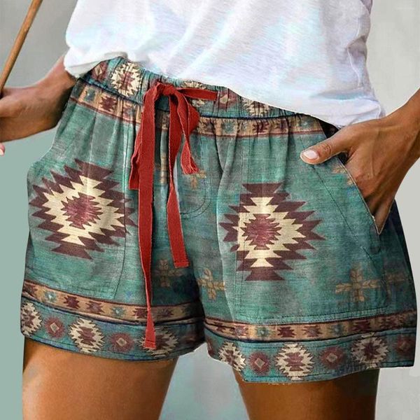 Shorts pour femmes été femmes décontracté cordon taille pantalon bohème plage imprimé cordons vache Western ethnique Streetwear bas