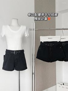Women's Shorts Summer Women Kpop Grunge Coquette Low Rise 2000s Jean met riem denimbroek Japanse Y2K streetwear Gyaru Goth Punk
