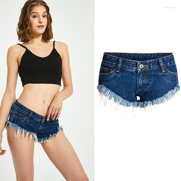 Pantalones cortos para mujer Borla de verano Sexy Super Denim para mujeres Cinturas bajas Jeans Mujer Azul Talla grande