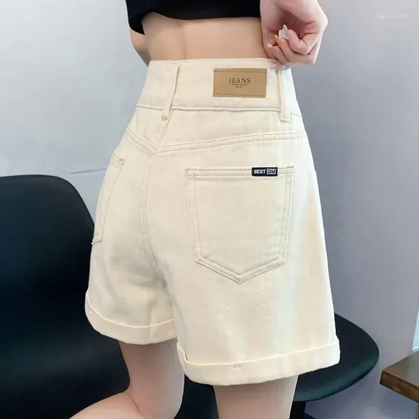 Pantalones cortos para mujeres súper alta cinta de mezclilla para mujeres verano estilo delgado 2024 niña picante de la línea A-línea pantalones de pierna ancha blanca moderna