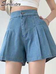 Dames shorts Surmiitro M-5XL Zomer Fashion Koreaanse brede poot Blue Denim Jeans Shorts Women High Taille Short Pants vrouw met zakken 230403