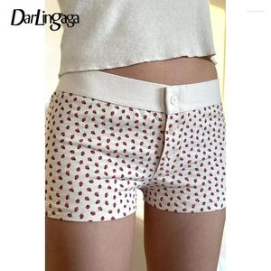 Shorts Pour Femme Doux Fraise Imprimé Maigre Taille Basse D'été Coquette Vêtements Pantalon Court Coréen Homewear Bas