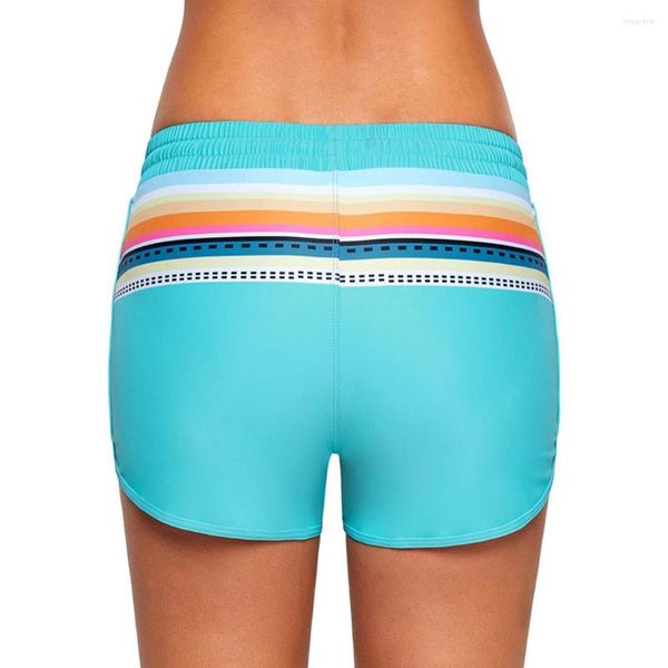 Pantalones cortos de mujer Natación Buena elasticidad Pantalones de playa a rayas Pantalones recortados Bañadores Traje de pierna cuadrada Azul claro S