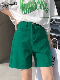 Damesshorts Syiwidii ​​Green Denim jeans voor vrouwen zomer 2023 Koreaanse mode streetwear high taille chic kleurrijke buit vracht 230325