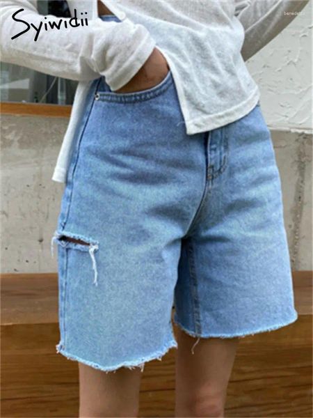 Shorts pour femmes Syiwidii Jeans pour femmes été 2023 taille haute déchiré en détresse droit décontracté coréen mode streetwear