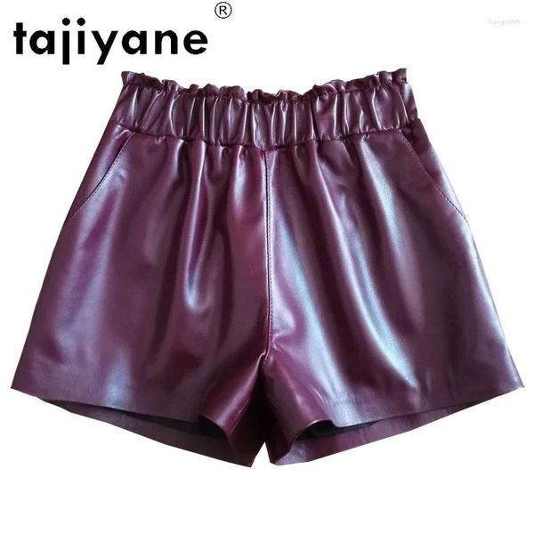 Short féminin Tajiyane 2024 pantalon féminin Real Sheepskin Genue en cuir Vêtements féminins Spodnie Damskie TN2321