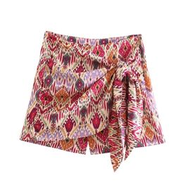 Shorts pour femme TRAF mode Wanita dengan Celana Pendek Motif Totem Simpul Rok Ritsleting Sisi Pinggang Tinggi Mujer 230427