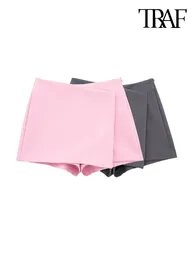 Shorts Femmes Traf Femmes Mode Asymétrique Pareo Style Auto Superposition Jupes Vintage Taille Haute Fermeture À Glissière Femelle Skort Mujer