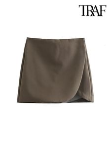 Shorts pour femme TRAF femmes mode paréo Style Shorts jupes Vintage taille haute côté fermeture éclair femme Skort Mujer 230503