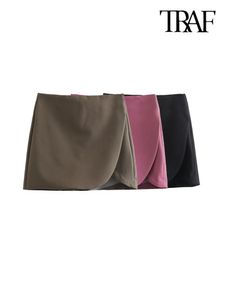 Women s Shorts TRAF Women Fashion Pareo Style Skirts Vintage High Waist Side Zipper Female Skort Mujer 230420