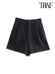 Dames shorts traf dames mode zijkant zakken vooraan bermuda shorts vintage hoge taille rits zipper vlieg vrouwelijke korte broek mujer 230512