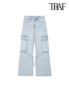 Shorts pour femmes TRAF Mode féminine avec ceinture Poches plaquées Denim Cargo Jeans Vintage Taille moyenne Zipper Fly Femme Pantalon Mujer 230619