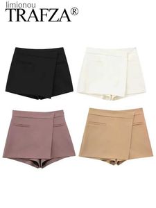 Shorts pour femmes TRAFZA 2023 Automne Femmes Mode Culottes Nouveau Multipors Gaine Pantalon Court Femme Chic Polyvalent Style Formel Femme ShortsC243128