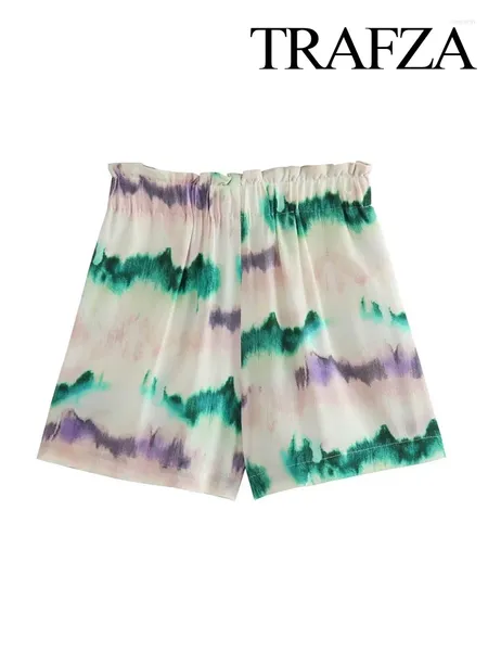 Shorts pour femmes TRAFZA Femmes Vintage Tie Dye Imprimer Pantalon court Été Femme Taille haute Poches latérales élastiques Y2K Streetwear