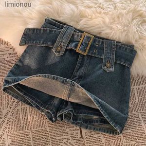 Shorts pour Femme Tendance A-ligne Denim Demi-Jupe Été Nouvelle Couleur Unie Tout-match Taille Haute Sac Hanche Shorts Vintage Mode Y2K Femmes Vêtements S-XLC243128