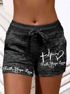 Shorts pour femmes à la mode femmes salon décontracté foi espoir amour rythme cardiaque imprimé avec poches cordon de serrage été entraînement pantalon athlétique