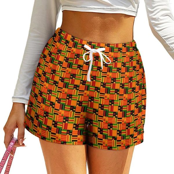 Shorts Pour Femme Imprimé Tribal Style Afro Kente Surdimensionné Rue Taille Élastique Harajuku Pantalon Court Poches Personnalisées Bas