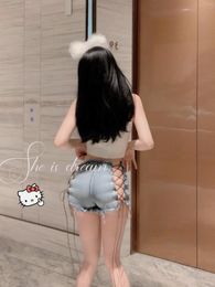 Shorts pour femmes TVVOVVIN Bandage Bundle Mini été Sexy femmes coréennes Denim taille haute Babes doux discothèque Bar F4AK