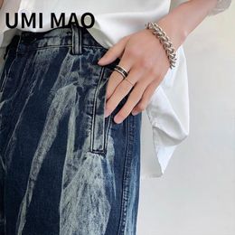 Pantalones cortos de mujer umi mao para hombres para mujeres estilo oscuro corbata teñida de manga heterosexual de diseño ruggido jeans verano femme moda coreana