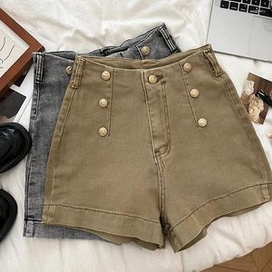 Shorts pour femmes Vintage bouton taille haute jambe large jean une ligne poche Denim moulante doux goutte