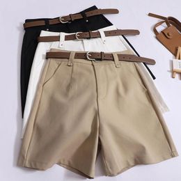 Short féminin vintage cargo fashion fashion décontracté mo-haut taille claire couleur unie large jambe avec ceinture