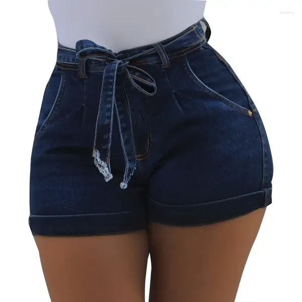 Short féminin vintage haute taille jean élasticité élasticité flage denim avec ceinture street lady mini butin mince