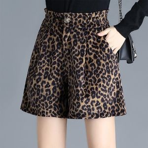Pantalones cortos para mujer Vintage Leopard Mujeres Otoño Invierno Cintura alta Suelta Elegante Chic Casual Dot Pierna ancha Bota Pantalones cortos Mujer 5128 W220322