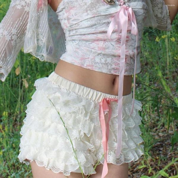 Short féminin Vintage Lolita Bloors pour femmes Y2K Kawaii en dentelle à volants Pantalon de citrouille fée