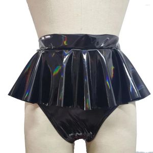 Short féminin vintage sissy unisexe cuir pvc brillant avec une mini jupe gothique gothique gothique adulte