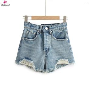 Dames shorts Volalo Summer Denim for Women Black Jeans Distressed Short Mujer White Jean Ripped Y2K Streetwear