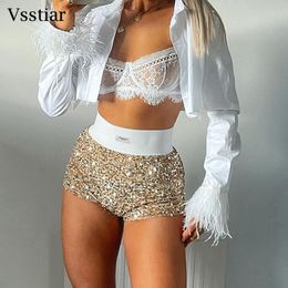 Shorts pour femmes Vsstiar taille haute Mini mode paillettes paillettes vêtements Sexy maigre fête discothèque femmes 230515