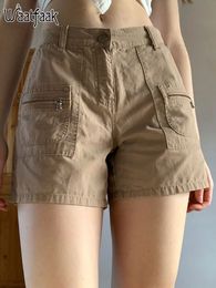 Shorts pour femmes Waatfaak Kaki Vintage Casual Femmes Booty Streetwear Poches Patchwork Cargo Pantalon Y2K Été Taille Basse Harajuku 230330