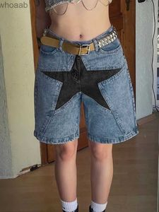 Shorts pour femmes WeiYao Star patchs taille basse jambe droite Denim Cargo Shorts femmes américain rétro Y2K Streetwear décontracté Capri court Jean pantalon YQ240108