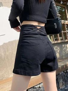 Shorts pour femmes larges larges A-line noire denim d'été vintage de rue vintage haute taille jeans pantalon sexy féminin