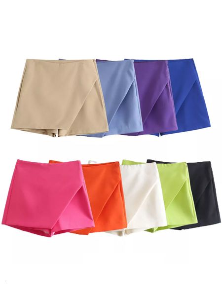 Shorts pour femmes Willshela Femmes Mode Jupes asymétriques Taille haute Poches arrière Fermeture à glissière latérale Vintage Femelle Skort Solide 230505