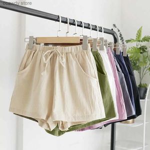 Shorts voor dames met trekkoord Hoge taille vaste kleur dubbele zakken Dunne linnen brede G dames casual shorts Outdoor T-shirt H240424