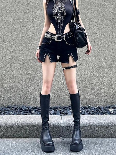 Short féminin Femme Dark Academia Basse taille trashy y2k denim grunge jean goth pantalon streetwear sexy gyaru cyber punk kpop