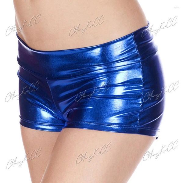 Shorts pour femmes Femme Sexy Brillant PU Taille moyenne Adulte Violet Bleu Rouge Argent Métallique Rave Booty Dance Cuir S-2XL