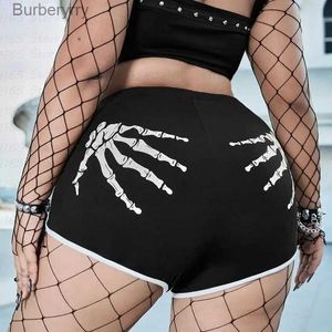 Shorts pour femme Femme short sexy cul chaud Y2K intérieur extérieur taille haute short de sport crâne main imprimé comique été coquet décontracté SimpleL231215