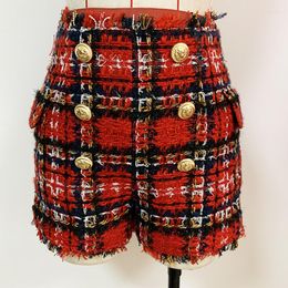 Shorts Femmes Femmes 2023 Automne Hiver Arrivée Pantalon Plaid Tweed Gland Vintage Tout Match Dames Taille Haute