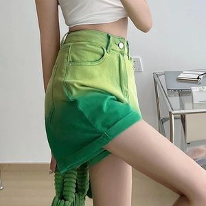 Shorts pour femmes femmes 2023 été lâche décontracté taille haute denim mode coréenne plage vintage dégradé couleur vert jean court