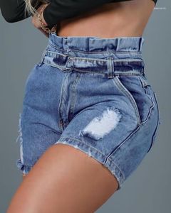 Short femme Denim 2023 été mode papier sac taille déchiré ceinturé décontracté maigre quotidien poche Design Streetwear