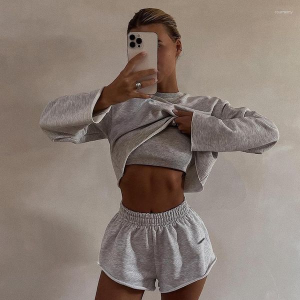 Shorts pour femmes Femmes 3pcs sans couture Running Workout Outfits Sets Crop Tops Yoga Sportswear Survêtement Stretch Pantalon Court Ensemble Fitness Vêtements