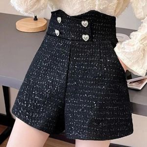 Shorts pour femme Femmes Automne Hiver Taille haute Laine Tendance Irrégulière Poches à double boutonnage Casual et polyvalent Jambe large