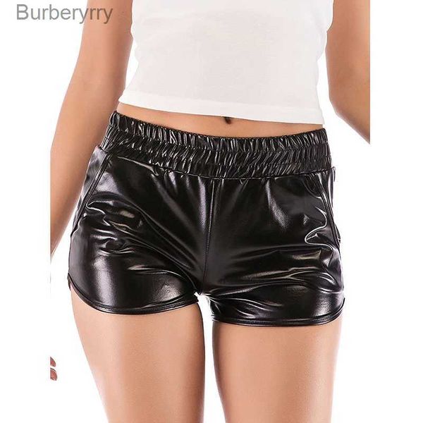 Shorts pour femmes Femmes noir PVC cuir moulante Shorts été Sexy Yoga danse formation pantalon dame Faux cuir 4XL 5XL Push Up hanche Shorts CustomL231215