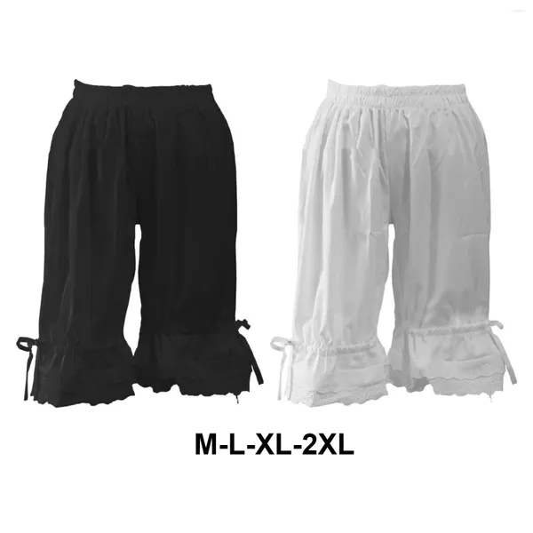 Pantalones cortos para mujer Pantalones con volantes de cintura alta Lolita con dobladillo de encaje Bloomer para mujer