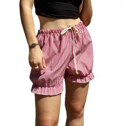 Women's Shorts Women Bloomers 2024 Trendy plaid Ruffles Draws Short Pants zomer Casual comfortabele streetwear outfits