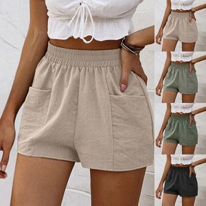 Damesshorts Dames Casual Katoenen Ployester Comfortabele elastische taille Zomer Trek aan kort met zakken